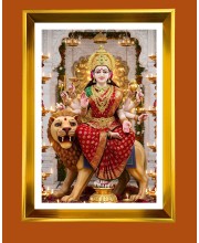 Durga Mata Ji Golden Photo Frame - 10x14 Inches | Elegant Wooden Frame for Home, Office & Temple Decoration | Spiritual Wall & Table Decor and Gift Item