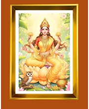 Maa Lakhsmi Golden Photo Frame - 10x14 Inches | Elegant Wooden Frame for Home, Office & Temple Decoration | Spiritual Wall & Table Decor and Gift Item