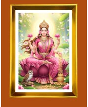 Maa Lakhsmi Golden Photo Frame - 10x14 Inches | Elegant Wooden Frame for Home, Office & Temple Decoration | Spiritual Wall & Table Decor and Gift Item