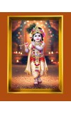 Divine Krishna Golden Photo Frame - 10x14 Inches | Elegant Wooden Frame for Home, Office & Temple Decoration | Spiritual Wall & Table Decor and Gift Item