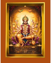 Lord Vishnu Golden Photo Frame - 10x14 Inches | Elegant Wooden Frame for Home, Office & Temple Decoration | Spiritual Wall & Table Decor and Gift Item