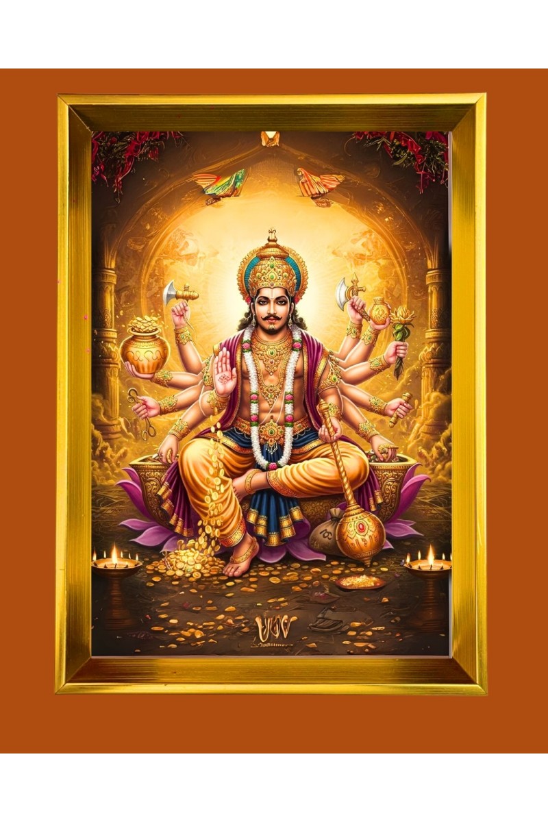 Lord Vishnu Golden Photo Frame - 10x14 Inches | Elegant Wooden Frame for Home, Office & Temple Decoration | Spiritual Wall & Table Decor and Gift Item