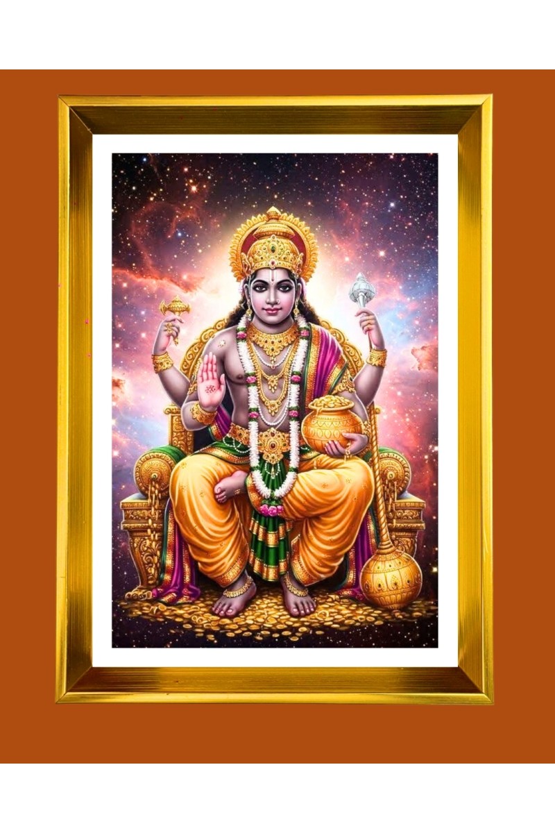  Lord Kubera  Golden Photo Frame - 10x14 Inches | Elegant Wooden Frame for Home, Office & Temple Decoration | Spiritual Wall & Table Decor and Gift Item