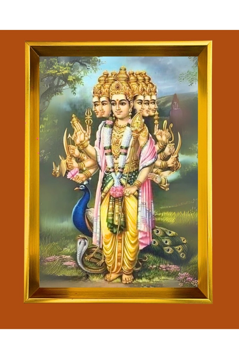 Lord Murugan Golden Photo Frame - 10x14 Inches | Elegant Wooden Frame for Home, Office & Temple Decoration | Spiritual Wall & Table Decor and Gift Item