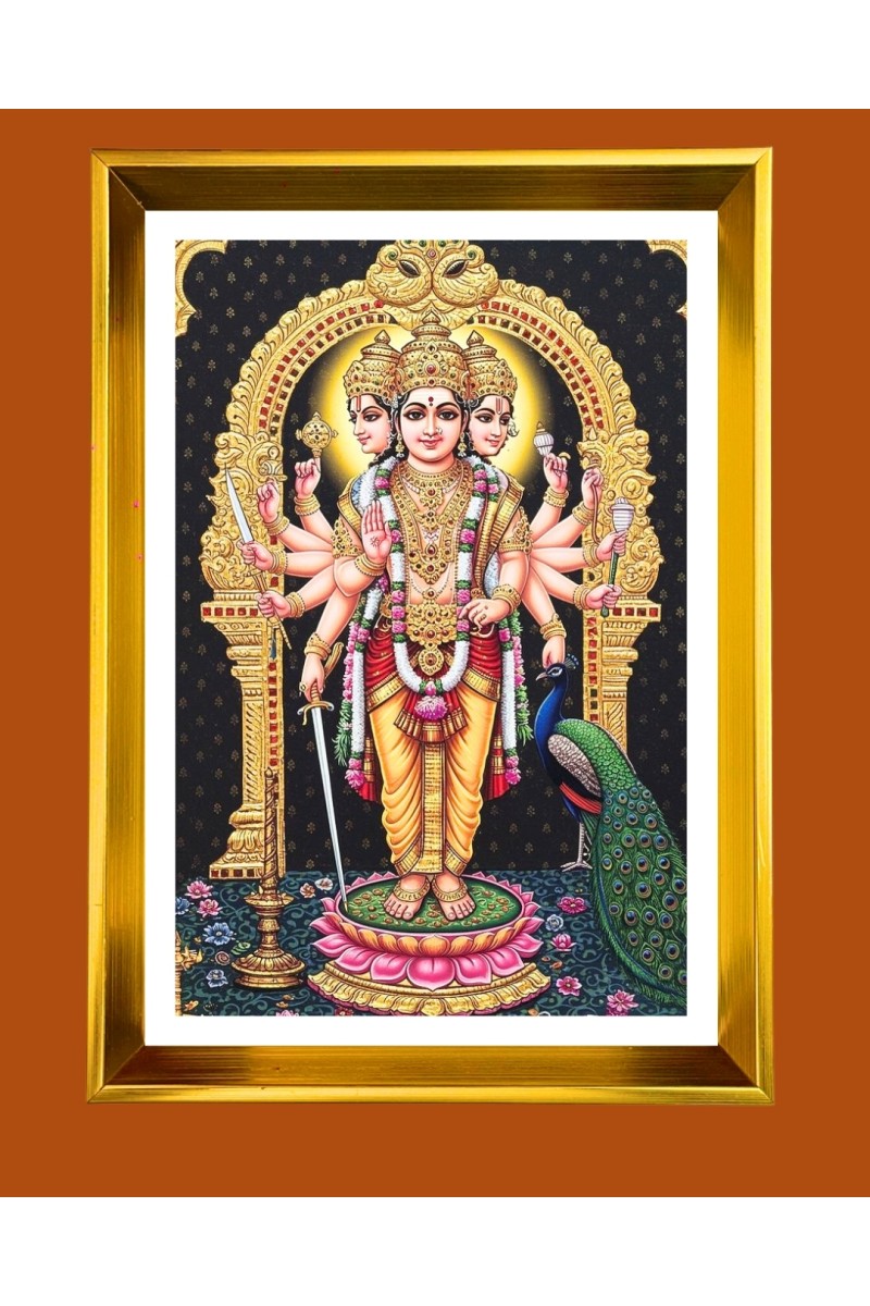 Lord Murugan Golden Photo Frame - 10x14 Inches | Elegant Wooden Frame for Home, Office & Temple Decoration | Spiritual Wall & Table Decor and Gift Item