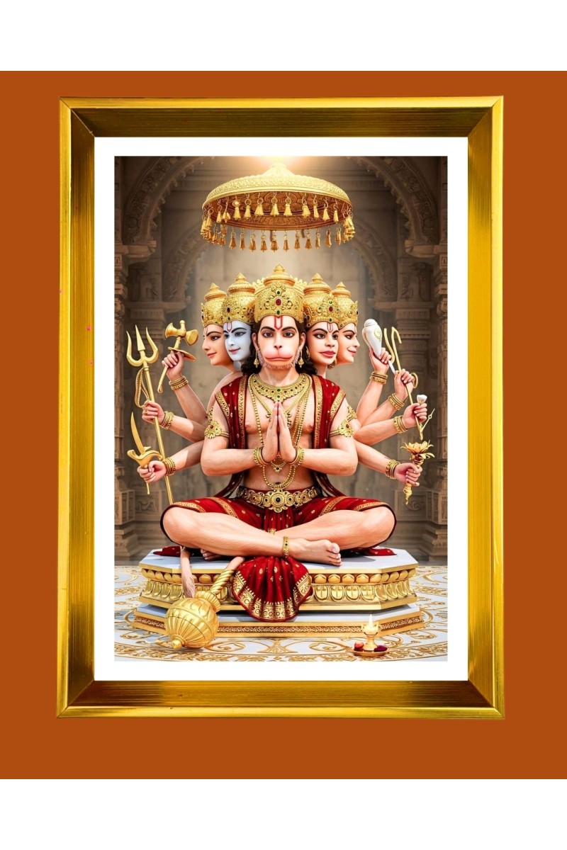 Lord Hanuman Golden Photo Frame - 10x14 Inches | Elegant Wooden Frame for Home, Office & Temple Decoration | Spiritual Wall & Table Decor and Gift Item
