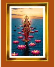 Mata Lakhsmi Golden Photo Frame - 10x14 Inches | Elegant Wooden Frame for Home, Office & Temple Decoration | Spiritual Wall & Table Decor and Gift Item
