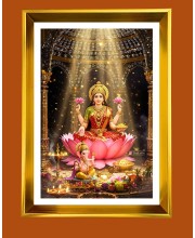Mata Lakhsmi Golden Photo Frame - 10x14 Inches | Elegant Wooden Frame for Home, Office & Temple Decoration | Spiritual Wall & Table Decor and Gift Item