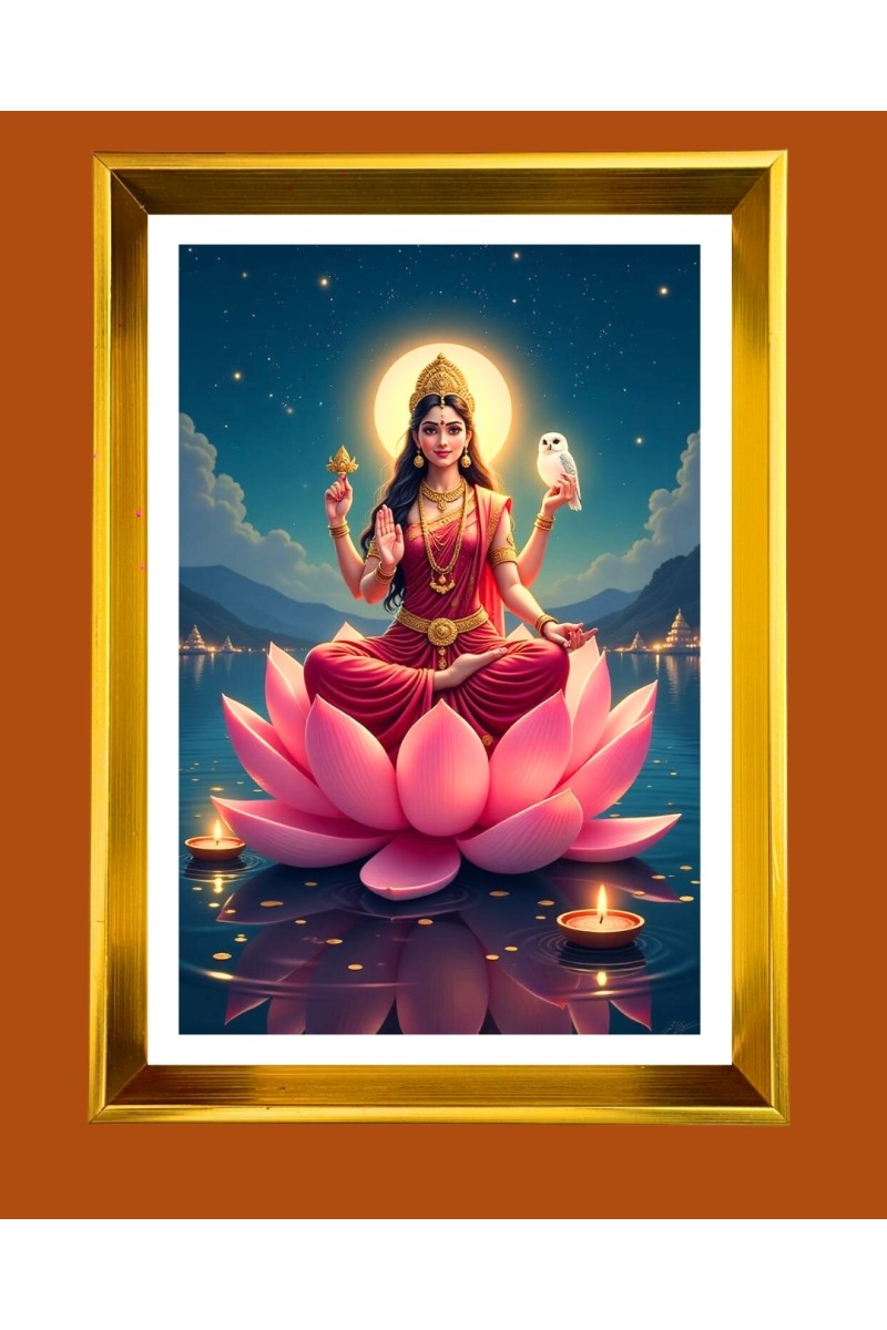 Mata Lakhsmi Golden Photo Frame - 10x14 Inches | Elegant Wooden Frame for Home, Office & Temple Decoration | Spiritual Wall & Table Decor and Gift Item