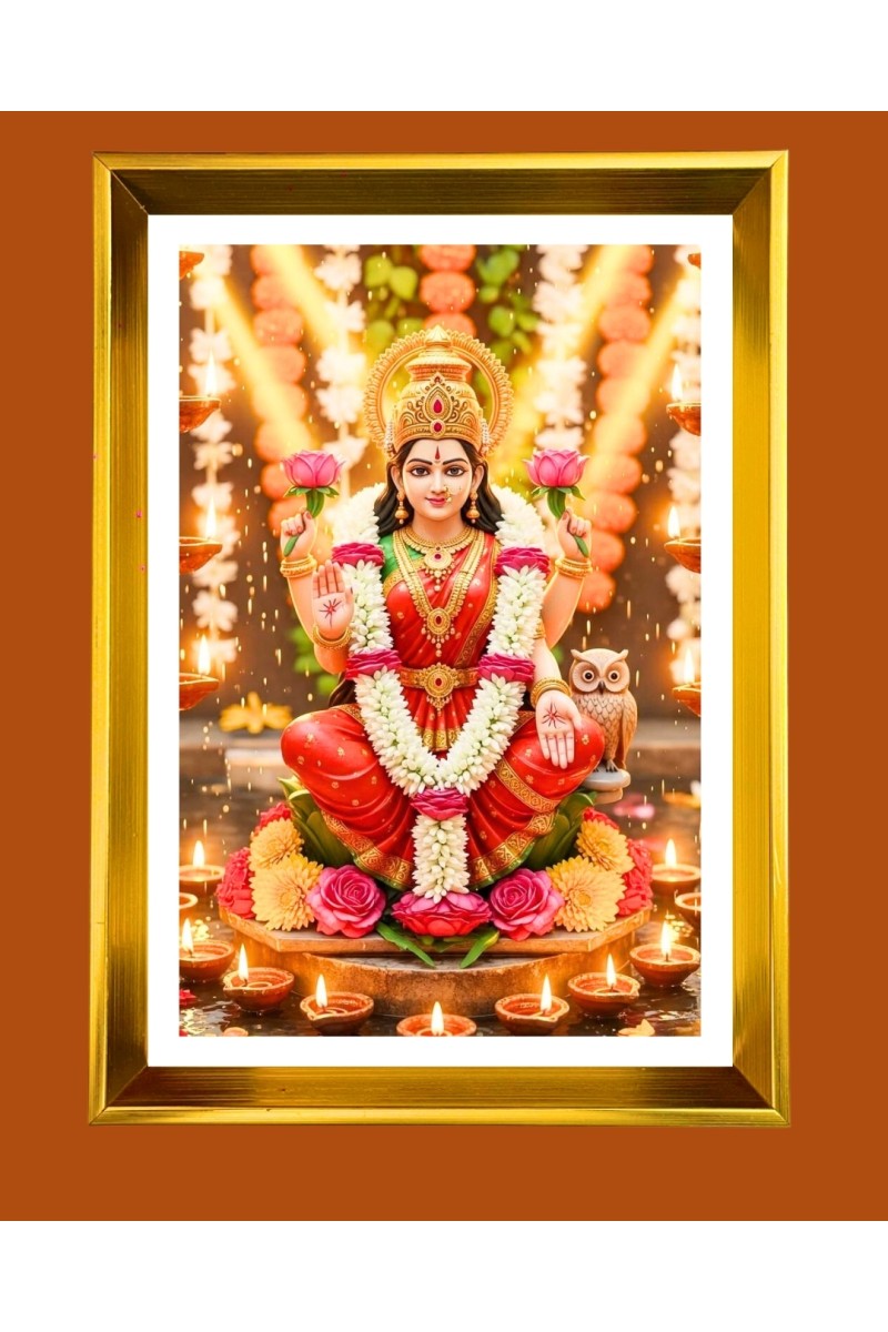 Mata Lakhsmi Golden Photo Frame - 10x14 Inches | Elegant Wooden Frame for Home, Office & Temple Decoration | Spiritual Wall & Table Decor and Gift Item