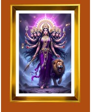 Devi Durga Golden Photo Frame - 10x14 Inches | Elegant Wooden Frame for Home, Office & Temple Decoration | Spiritual Wall & Table Decor and Gift Item
