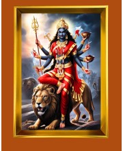 Devi Durga Golden Photo Frame - 10x14 Inches | Elegant Wooden Frame for Home, Office & Temple Decoration | Spiritual Wall & Table Decor and Gift Item