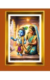 Baby krishna and yashoda Golden Photo Frame - 10x14 Inches | Elegant Wooden Frame for Home, Office & Temple Decoration | Spiritual Wall & Table Decor and Gift Item