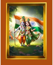 Radha and Krishna Golden Photo Frame - 10x14 Inches | Elegant Wooden Frame for Home, Office & Temple Decoration | Spiritual Wall & Table Decor and Gift Item