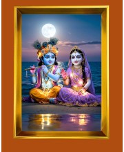 Radha and Krishna Golden Photo Frame - 10x14 Inches | Elegant Wooden Frame for Home, Office & Temple Decoration | Spiritual Wall & Table Decor and Gift Item