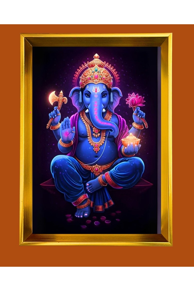 Lord Ganesh Golden Photo Frame - 10x14 Inches | Elegant Wooden Frame for Home, Office & Temple Decoration | Spiritual Wall & Table Decor and Gift Item