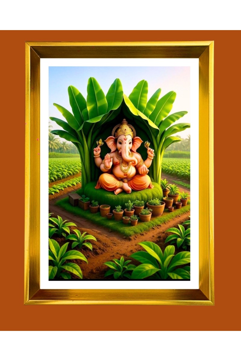 Lord Ganesh Golden Photo Frame - 10x14 Inches | Elegant Wooden Frame for Home, Office & Temple Decoration | Spiritual Wall & Table Decor and Gift Item