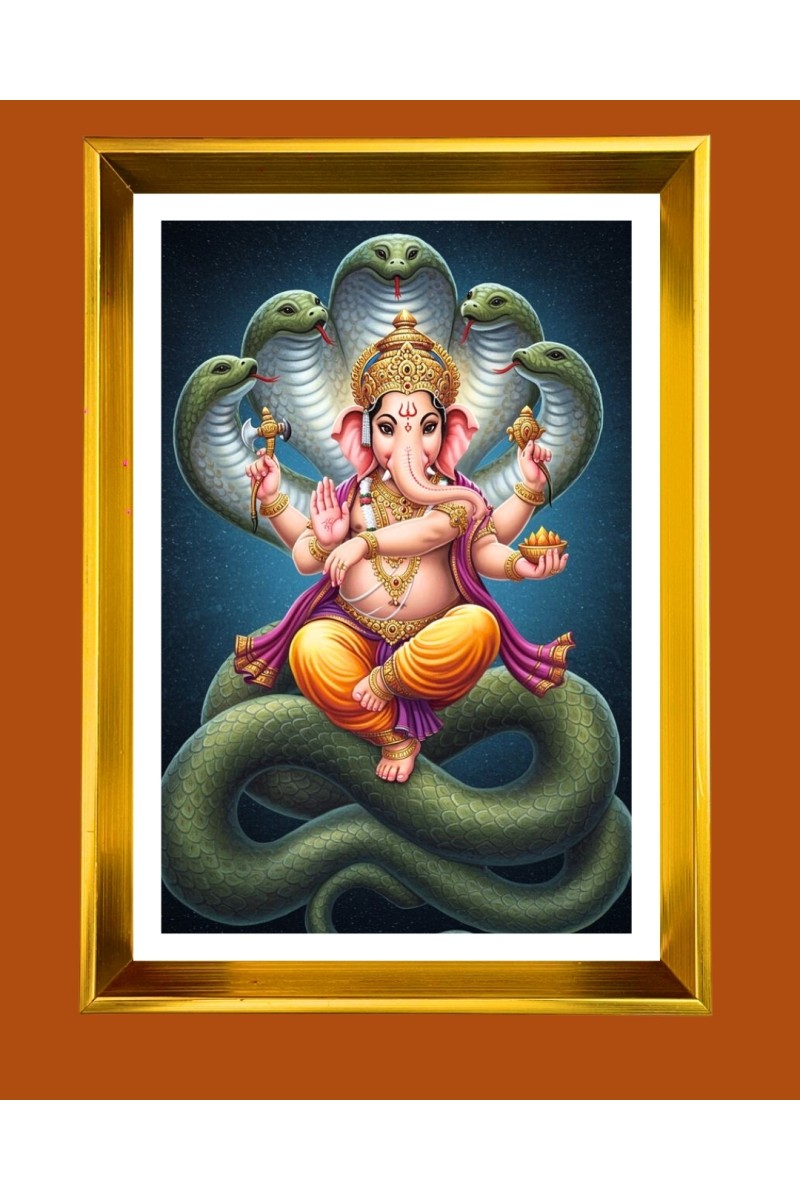 Lord Ganesh Golden Photo Frame - 10x14 Inches | Elegant Wooden Frame for Home, Office & Temple Decoration | Spiritual Wall & Table Decor and Gift Item