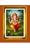 Lord Ganesh Golden Photo Frame - 10x14 Inches | Elegant Wooden Frame for Home, Office & Temple Decoration | Spiritual Wall & Table Decor and Gift Item