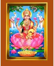 Mata Lakhsmi Golden Photo Frame - 10x14 Inches | Elegant Wooden Frame for Home, Office & Temple Decoration | Spiritual Wall & Table Decor and Gift Item