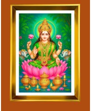 Mata Lakhsmi Golden Photo Frame - 10x14 Inches | Elegant Wooden Frame for Home, Office & Temple Decoration | Spiritual Wall & Table Decor and Gift Item