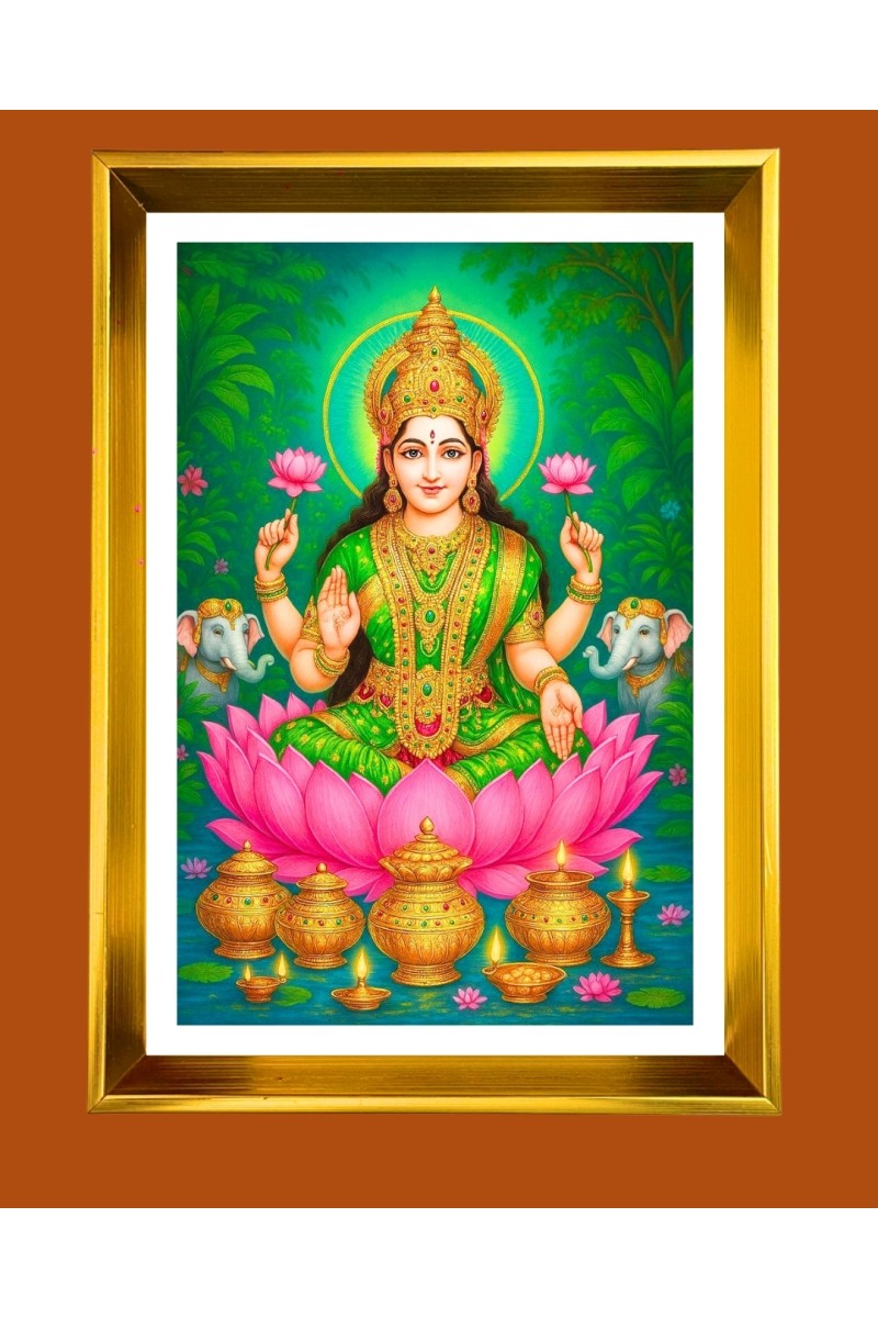 Mata Lakhsmi Golden Photo Frame - 10x14 Inches | Elegant Wooden Frame for Home, Office & Temple Decoration | Spiritual Wall & Table Decor and Gift Item