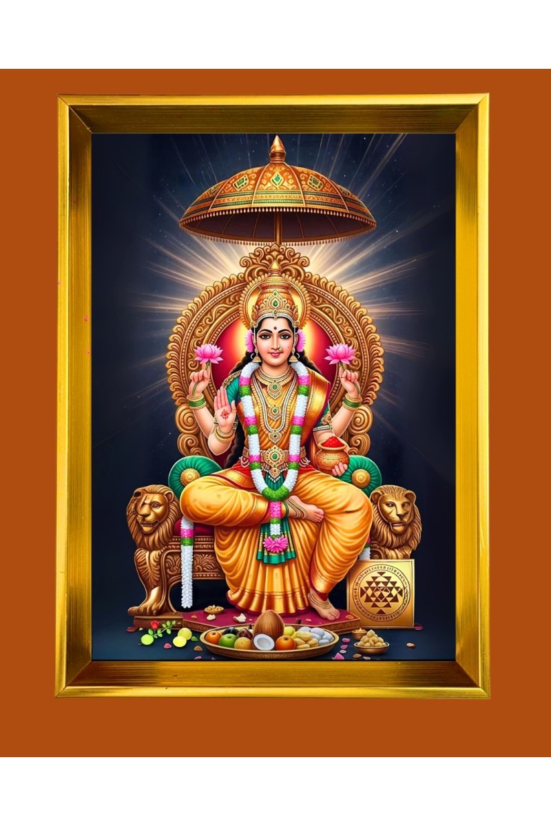 Maa Lakhsmi Golden Photo Frame - 10x14 Inches | Elegant Wooden Frame for Home, Office & Temple Decoration | Spiritual Wall & Table Decor and Gift Item