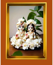 Radha and Krishna Golden Photo Frame - 10x14 Inches | Elegant Wooden Frame for Home, Office & Temple Decoration | Spiritual Wall & Table Decor and Gift Item