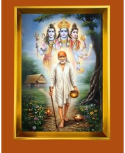 Shirdi Sai Baba  Golden Photo Frame - 10x14 Inches | Elegant Wooden Frame for Home, Office & Temple Decoration | Spiritual Wall & Table Decor and Gift Item