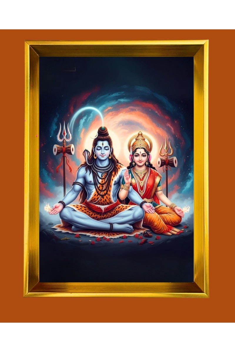 Lord Shiva and parvati Golden Photo Frame - 10x14 Inches | Elegant Wooden Frame for Home, Office & Temple Decoration | Spiritual Wall & Table Decor and Gift Item