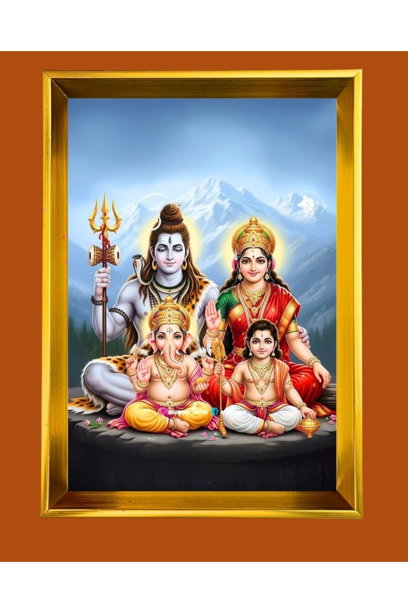 Lord Shiva,Ganesha and Kartikeya Golden Photo Frame - 10x14 Inches | Elegant Wooden Frame for Home, Office & Temple Decoration | Spiritual Wall & Table Decor and Gift Item