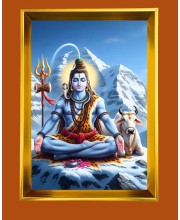 Lord Shiva Golden Photo Frame - 10x14 Inches | Elegant Wooden Frame for Home, Office & Temple Decoration | Spiritual Wall & Table Decor and Gift Item