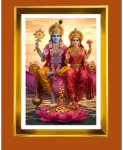 Lakhsmi Narayana Golden Photo Frame - 10x14 Inches | Elegant Wooden Frame for Home, Office & Temple Decoration | Spiritual Wall & Table Decor and Gift Item