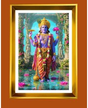 Lord Vishnu Golden Photo Frame - 10x14 Inches | Elegant Wooden Frame for Home, Office & Temple Decoration | Spiritual Wall & Table Decor and Gift Item