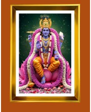 Lord Vishnu Golden Photo Frame - 10x14 Inches | Elegant Wooden Frame for Home, Office & Temple Decoration | Spiritual Wall & Table Decor and Gift Item