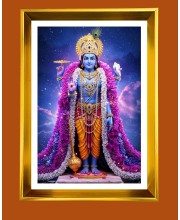 Lord Vishnu Golden Photo Frame - 10x14 Inches | Elegant Wooden Frame for Home, Office & Temple Decoration | Spiritual Wall & Table Decor and Gift Item