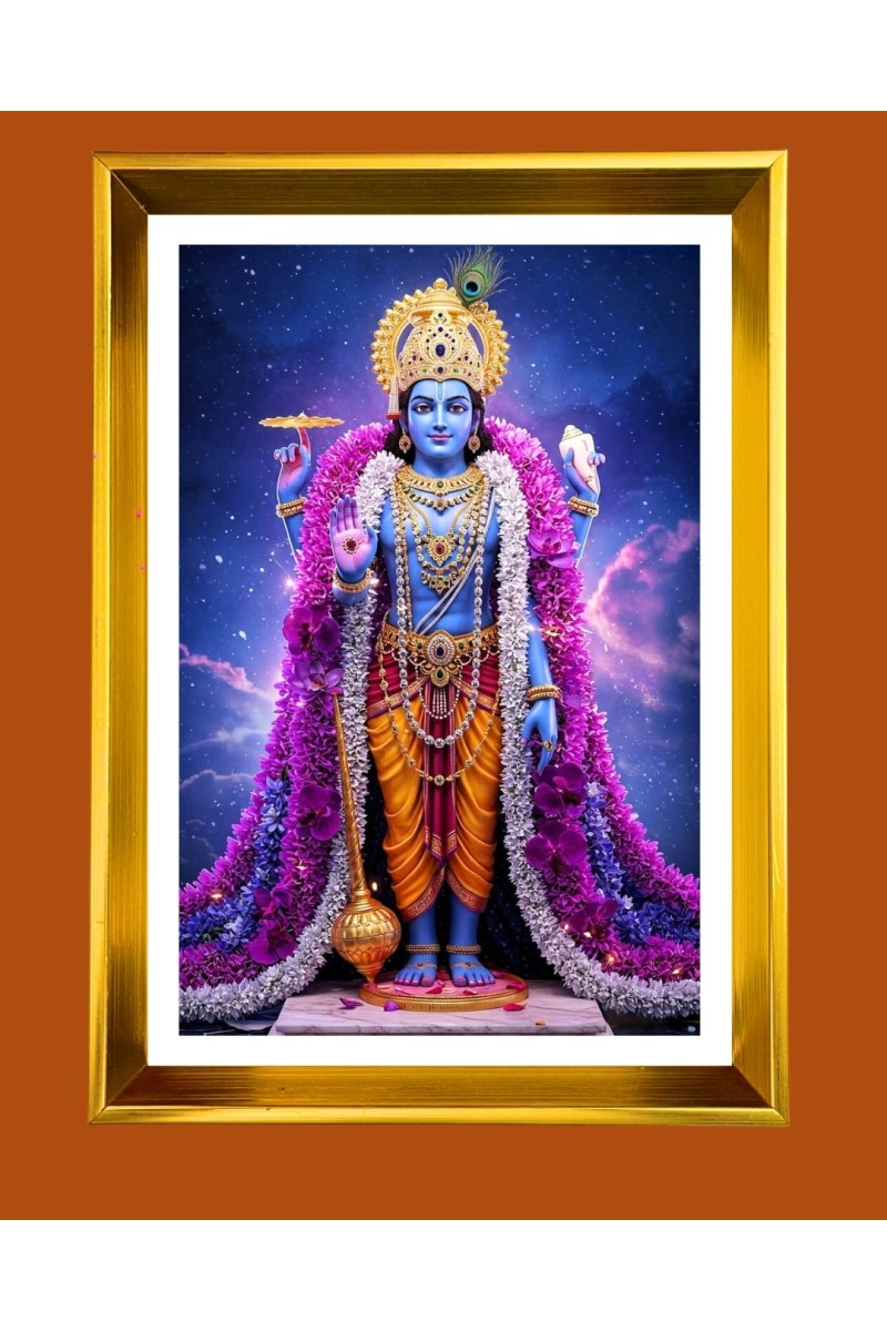 Lord Vishnu Golden Photo Frame - 10x14 Inches | Elegant Wooden Frame for Home, Office & Temple Decoration | Spiritual Wall & Table Decor and Gift Item