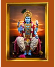 Lord Vishnu Golden Photo Frame - 10x14 Inches | Elegant Wooden Frame for Home, Office & Temple Decoration | Spiritual Wall & Table Decor and Gift Item