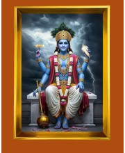 Lord Vishnu Golden Photo Frame - 10x14 Inches | Elegant Wooden Frame for Home, Office & Temple Decoration | Spiritual Wall & Table Decor and Gift Item