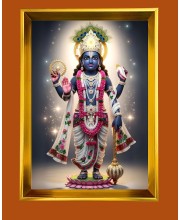 Lord Krishna Golden Photo Frame - 10x14 Inches | Elegant Wooden Frame for Home, Office & Temple Decoration | Spiritual Wall & Table Decor and Gift Item