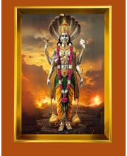 Lord Vishnu Golden Photo Frame - 10x14 Inches | Elegant Wooden Frame for Home, Office & Temple Decoration | Spiritual Wall & Table Decor and Gift Item
