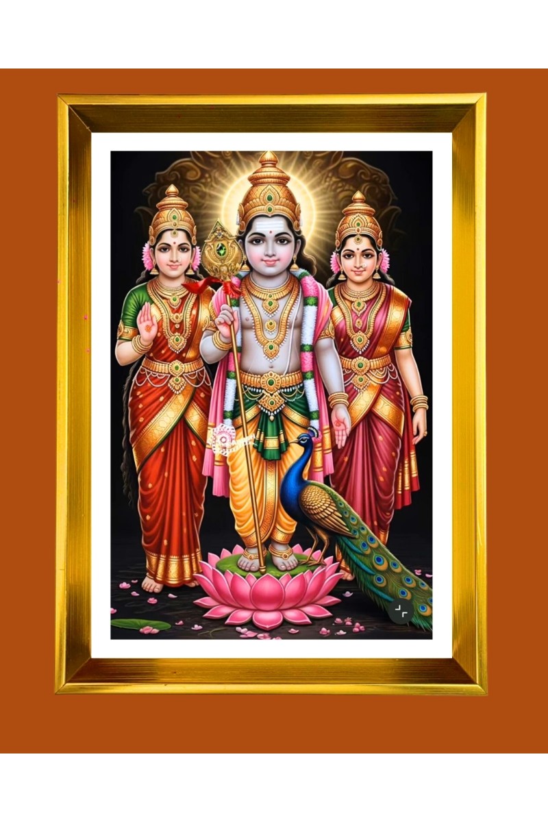  Lord Murugan Golden Photo Frame - 10x14 Inches | Elegant Wooden Frame for Home, Office & Temple Decoration | Spiritual Wall & Table Decor and Gift Item