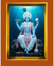 Lord Vishnu Golden Photo Frame - 10x14 Inches | Elegant Wooden Frame for Home, Office & Temple Decoration | Spiritual Wall & Table Decor and Gift Item