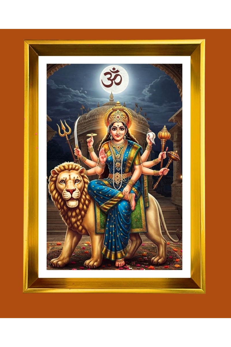 Maa Durga Golden Photo Frame - 10x14 Inches | Elegant Wooden Frame for Home, Office & Temple Decoration | Spiritual Wall & Table Decor and Gift Item