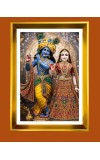 Divine Radha and Krishna Golden Photo Frame - 10x14 Inches | Elegant Wooden Frame for Home, Office & Temple Decoration | Spiritual Wall & Table Decor and Gift Item