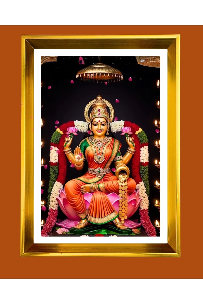Maa Laxmi Golden Photo Frame - 10x14 Inches | Elegant Wooden Frame for Home, Office & Temple Decoration | Spiritual Wall & Table Decor and Gift Item