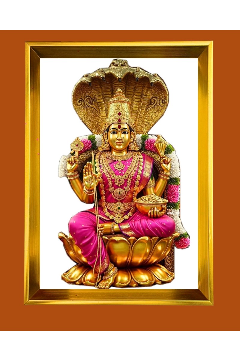 Maa Laxmi Golden Photo Frame - 10x14 Inches | Elegant Wooden Frame for Home, Office & Temple Decoration | Spiritual Wall & Table Decor and Gift Item