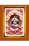 Cute Baby Krishna Golden Photo Frame - 10x14 Inches | Elegant Wooden Frame for Home, Office & Temple Decoration | Spiritual Wall & Table Decor and Gift Item