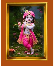 Divine Krishna Golden Photo Frame - 10x14 Inches | Elegant Wooden Frame for Home, Office & Temple Decoration | Spiritual Wall & Table Decor and Gift Item Divine Krishna Golden Photo Frame - 10x14 Inches | Elegant Wooden Frame for Home, Office & Temple Decoration | Spiritual Wall & Table Decor and Gift Item