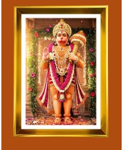 Lord Hanuman Golden Photo Frame - 10x14 Inches | Elegant Wooden Frame for Home, Office & Temple Decoration | Spiritual Wall & Table Decor and Gift Item